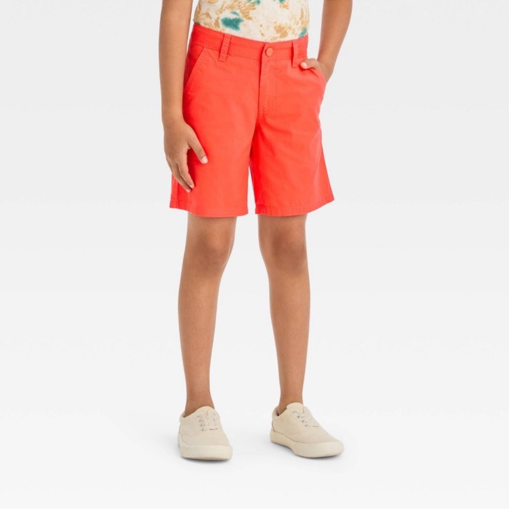 Cat & Jack Boys' Flat Front 'At the Knee' Chino Shorts - Dark Orange, 8 Slim